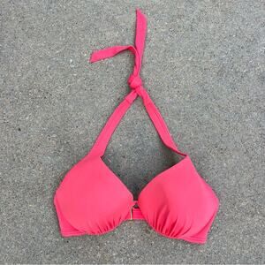 Victoria’s Secret Coral Pink Underwire Push Up Halter Triangle Bikini Top 32D